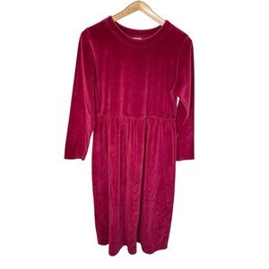Vintage 90s LL Bean Velour Midi Dress Size 12 Cranberry Red Modest Conservative
